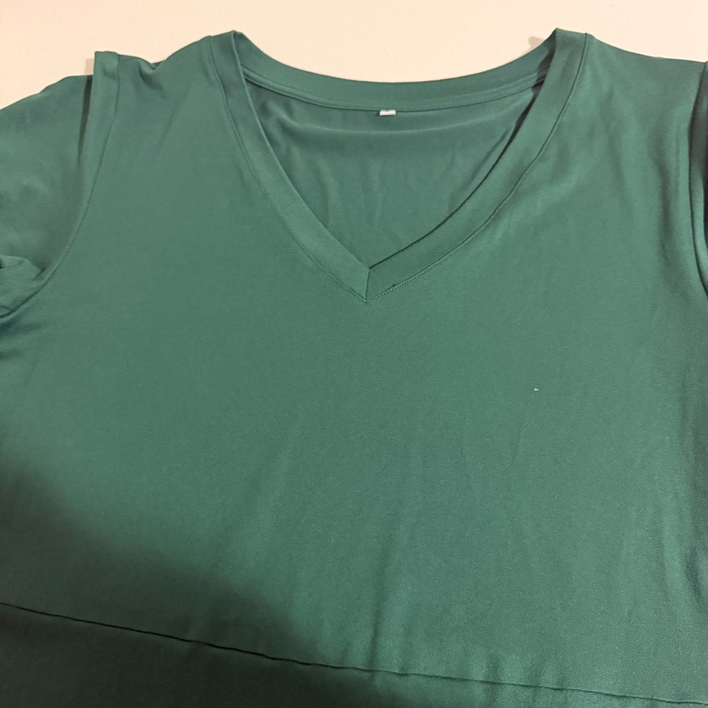 Green V-Neck Short Sleeve Tiered Ruffle Hem Mini Dress Size L